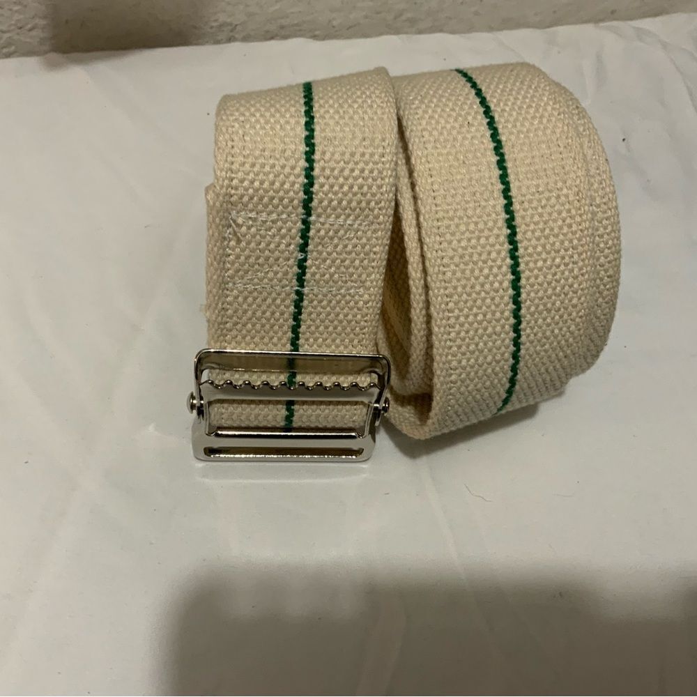 Posey Cotton Gait Belt, Metal Buckle, White with Green Strive